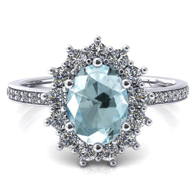 The Duchess Oval Aqua Blue Spinel 6 Prong Diamond Cluster Halo Ring-FIRE & BRILLIANCE
