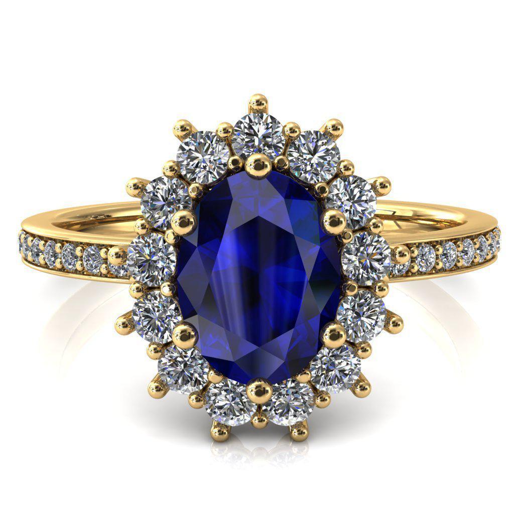 The Duchess Oval Blue Sapphire 6 Prong Diamond Cluster Halo Ring-FIRE & BRILLIANCE