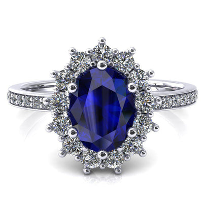 The Duchess Oval Blue Sapphire 6 Prong Diamond Cluster Halo Ring-FIRE & BRILLIANCE