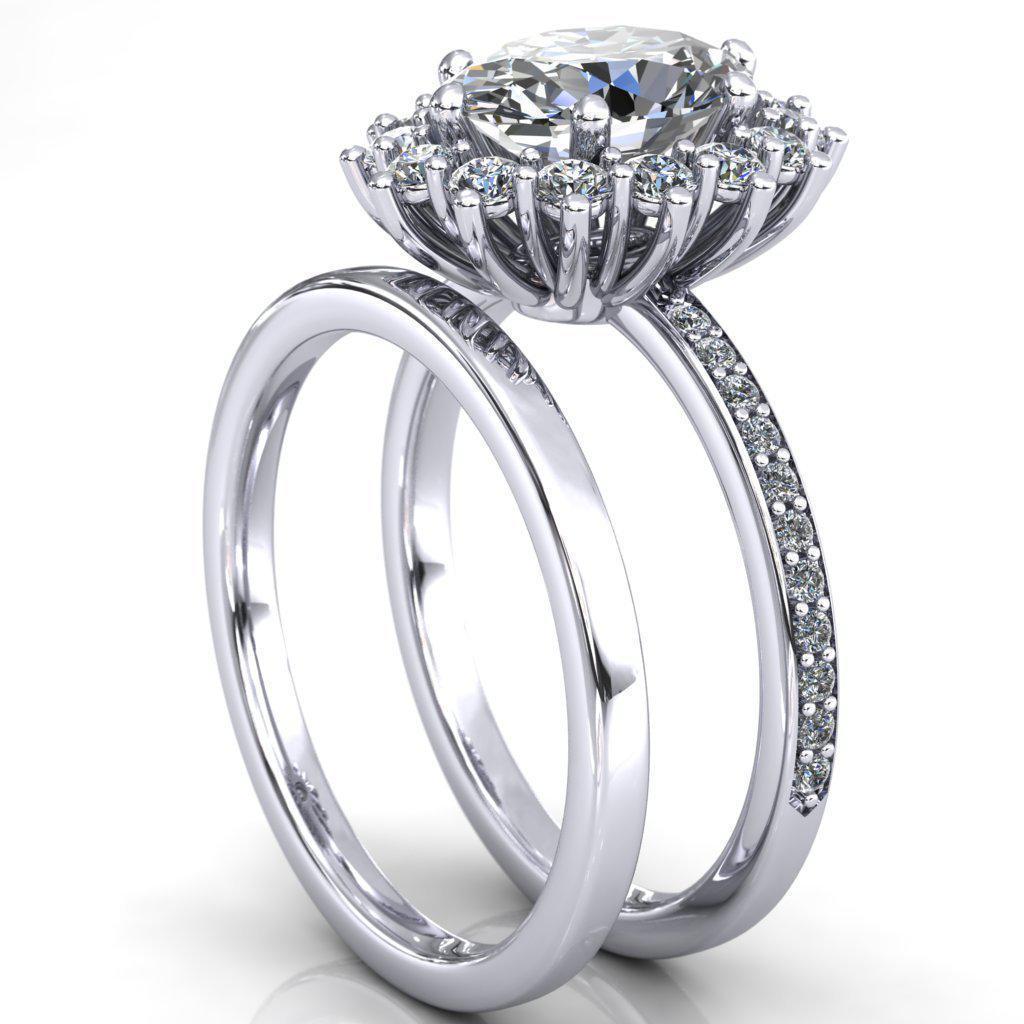 The Duchess Oval Moissanite 6 Prong Diamond Cluster Halo Ring-Custom-Made Jewelry-Fire & Brilliance ®