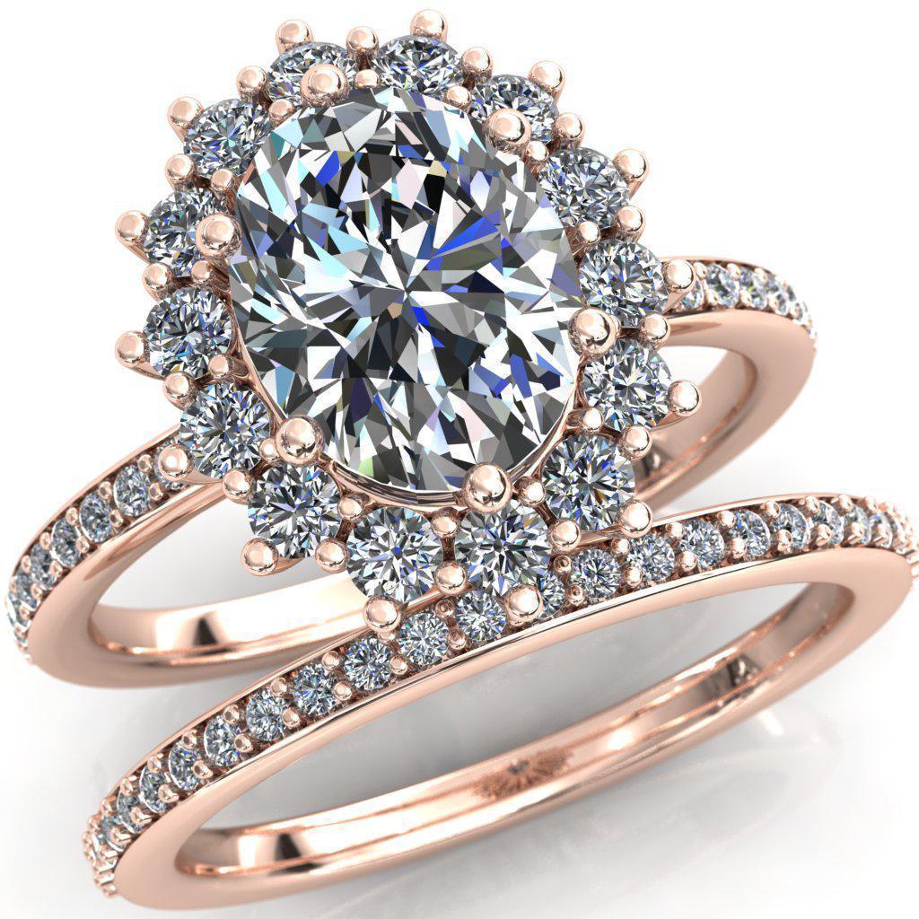 The Duchess Oval Moissanite 6 Prong Diamond Cluster Halo Ring-Custom-Made Jewelry-Fire & Brilliance ®