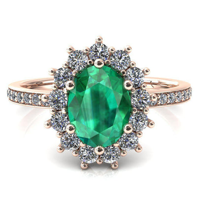 The Duchess Oval Emerald 6 Prong Diamond Cluster Halo Ring-FIRE & BRILLIANCE