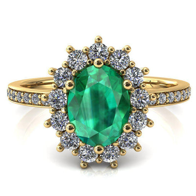 The Duchess Oval Emerald 6 Prong Diamond Cluster Halo Ring-FIRE & BRILLIANCE