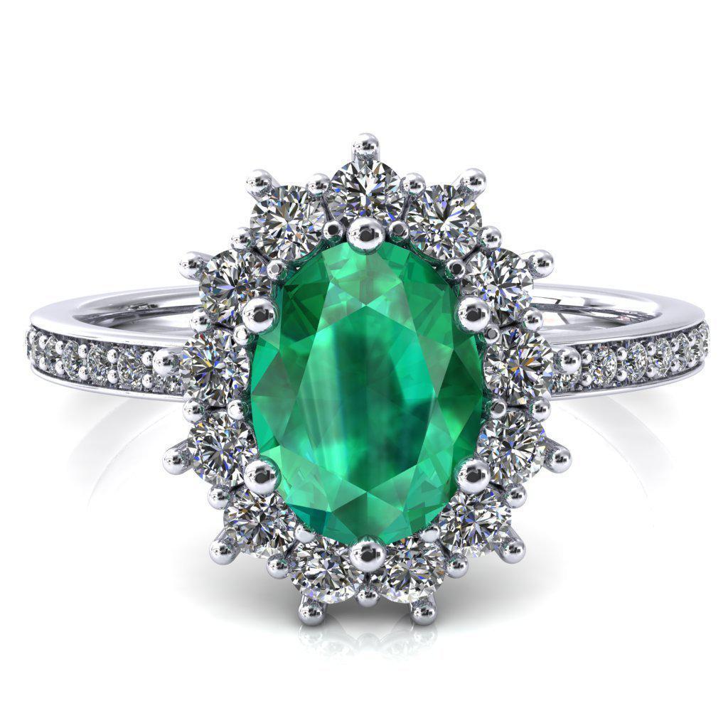 The Duchess Oval Emerald 6 Prong Diamond Cluster Halo Ring-FIRE & BRILLIANCE