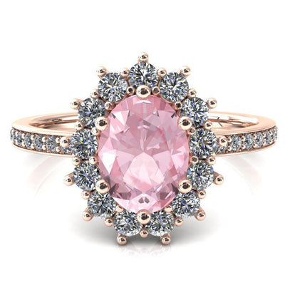 The Duchess Oval Pink Sapphire 6 Prong Diamond Cluster Halo Ring-FIRE & BRILLIANCE