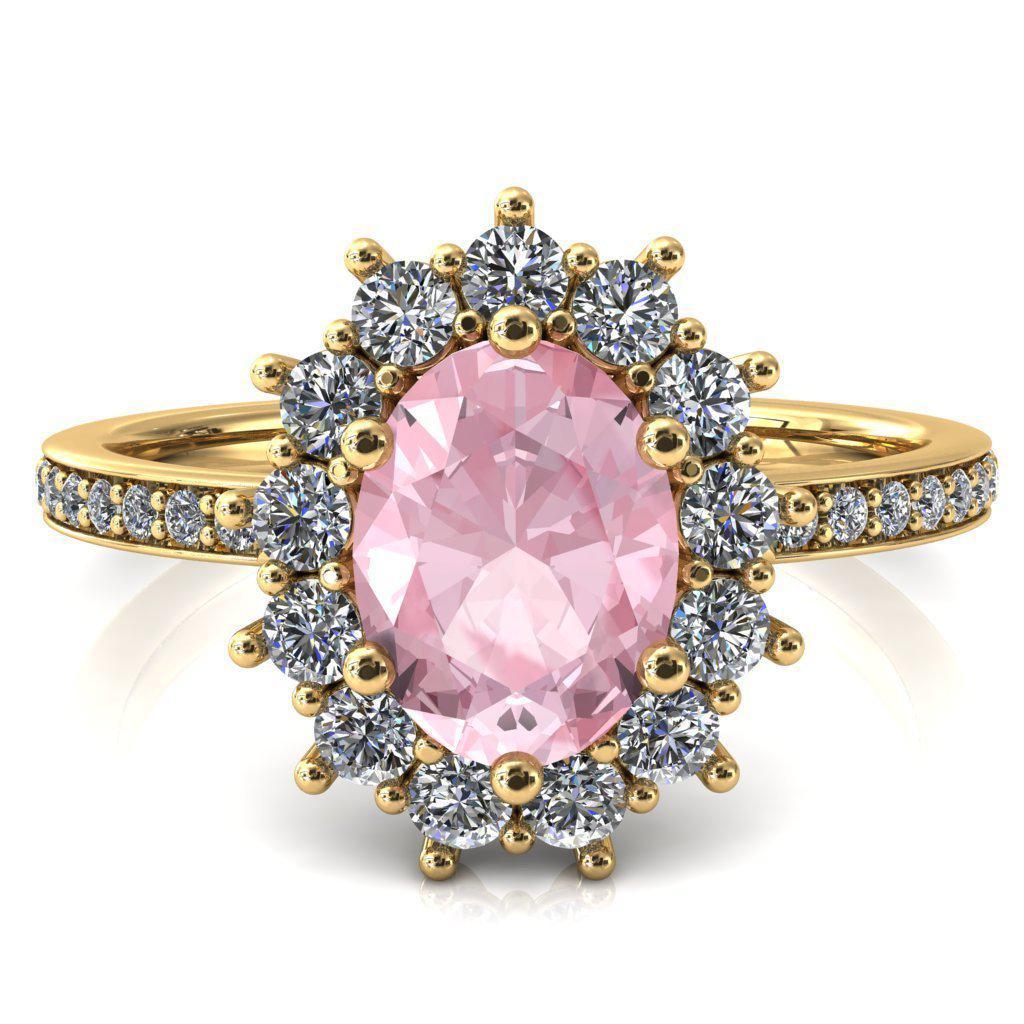 The Duchess Oval Pink Sapphire 6 Prong Diamond Cluster Halo Ring-FIRE & BRILLIANCE