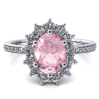 The Duchess Oval Pink Sapphire 6 Prong Diamond Cluster Halo Ring-FIRE & BRILLIANCE
