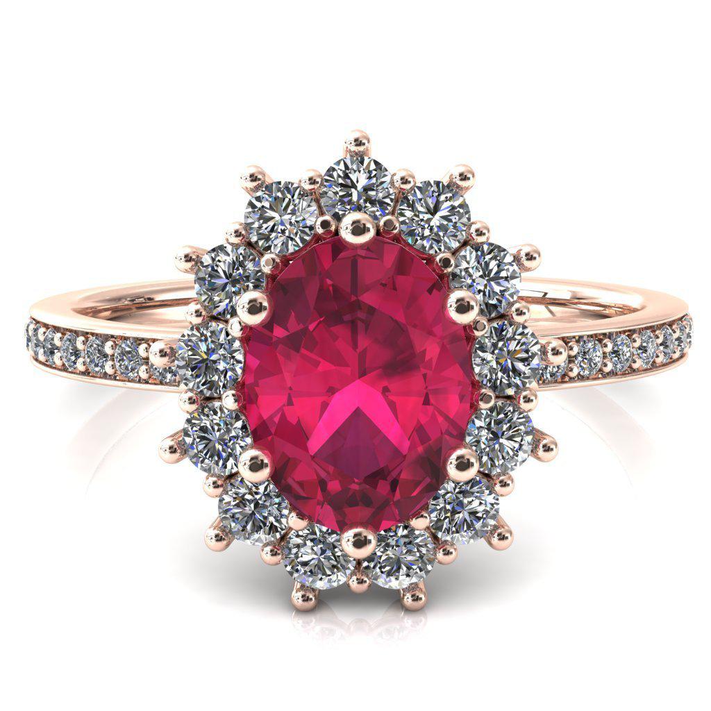 The Duchess Oval Ruby 6 Prong Diamond Cluster Halo Ring-FIRE & BRILLIANCE