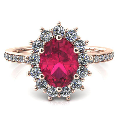 The Duchess Oval Ruby 6 Prong Diamond Cluster Halo Ring-FIRE & BRILLIANCE