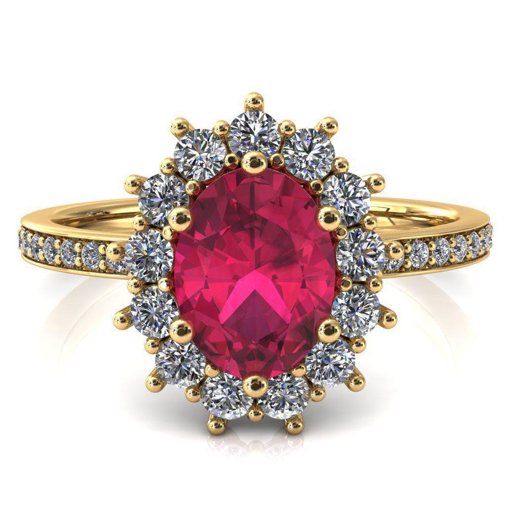 The Duchess Oval Ruby 6 Prong Diamond Cluster Halo Ring-FIRE & BRILLIANCE