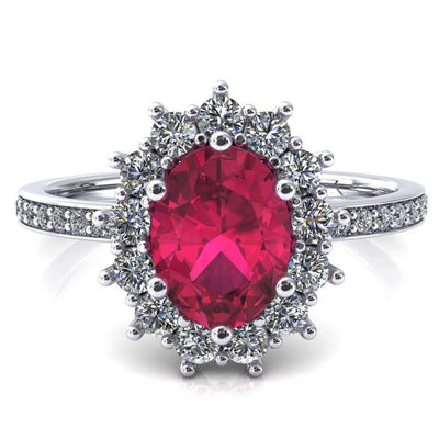 The Duchess Oval Ruby 6 Prong Diamond Cluster Halo Ring-FIRE & BRILLIANCE