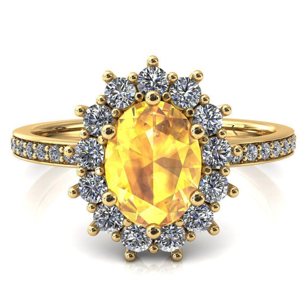 The Duchess Oval Yellow Sapphire 6 Prong Diamond Cluster Halo Ring-FIRE & BRILLIANCE