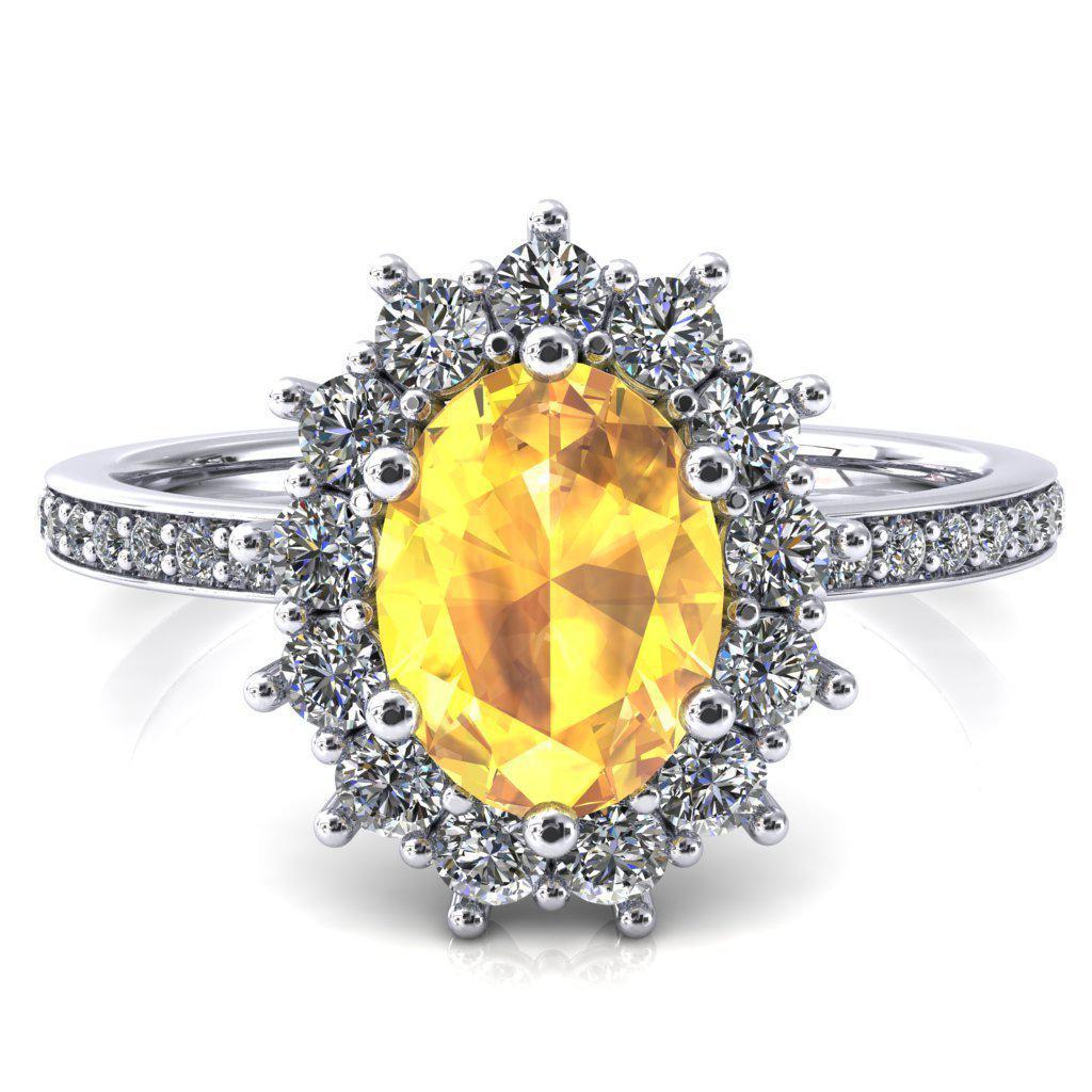 The Duchess Oval Yellow Sapphire 6 Prong Diamond Cluster Halo Ring-FIRE & BRILLIANCE