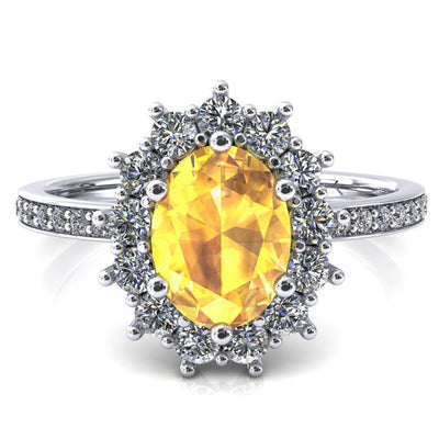 The Duchess Oval Yellow Sapphire 6 Prong Diamond Cluster Halo Ring-FIRE & BRILLIANCE