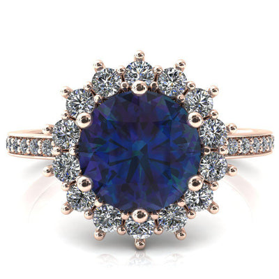The Duchess Round Alexandrite 6 Prong Diamond Cluster Halo Ring-FIRE & BRILLIANCE