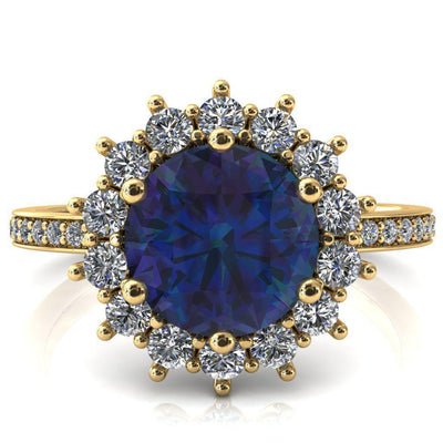 The Duchess Round Alexandrite 6 Prong Diamond Cluster Halo Ring-FIRE & BRILLIANCE