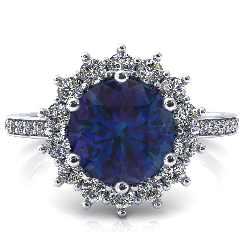 The Duchess Round Alexandrite 6 Prong Diamond Cluster Halo Ring-FIRE & BRILLIANCE