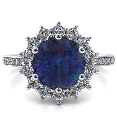 The Duchess Round Alexandrite 6 Prong Diamond Cluster Halo Ring-FIRE & BRILLIANCE