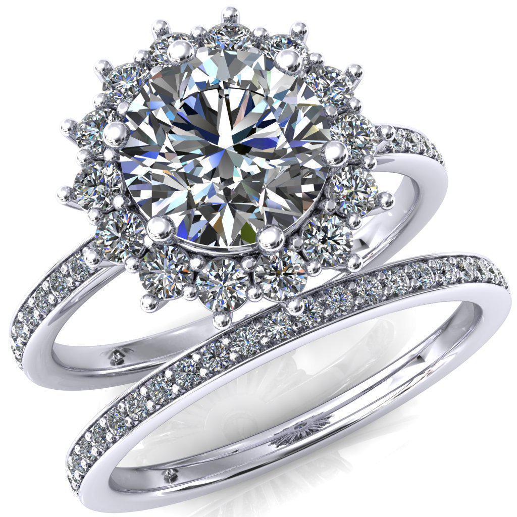 The Duchess Round Moissanite 6 Prong Diamond Cluster Halo Ring-FIRE & BRILLIANCE