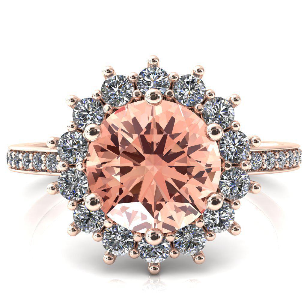 The Duchess Round Champagne Sapphire 6 Prong Diamond Cluster Halo Ring-FIRE & BRILLIANCE