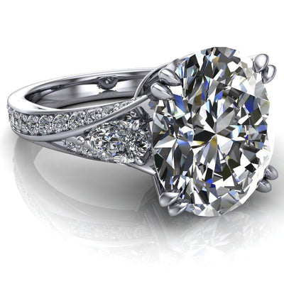 Thelma Oval Moissanite Rebellare 4 Prong Diamond Side Engagement Ring-Custom-Made Jewelry-Fire & Brilliance ®
