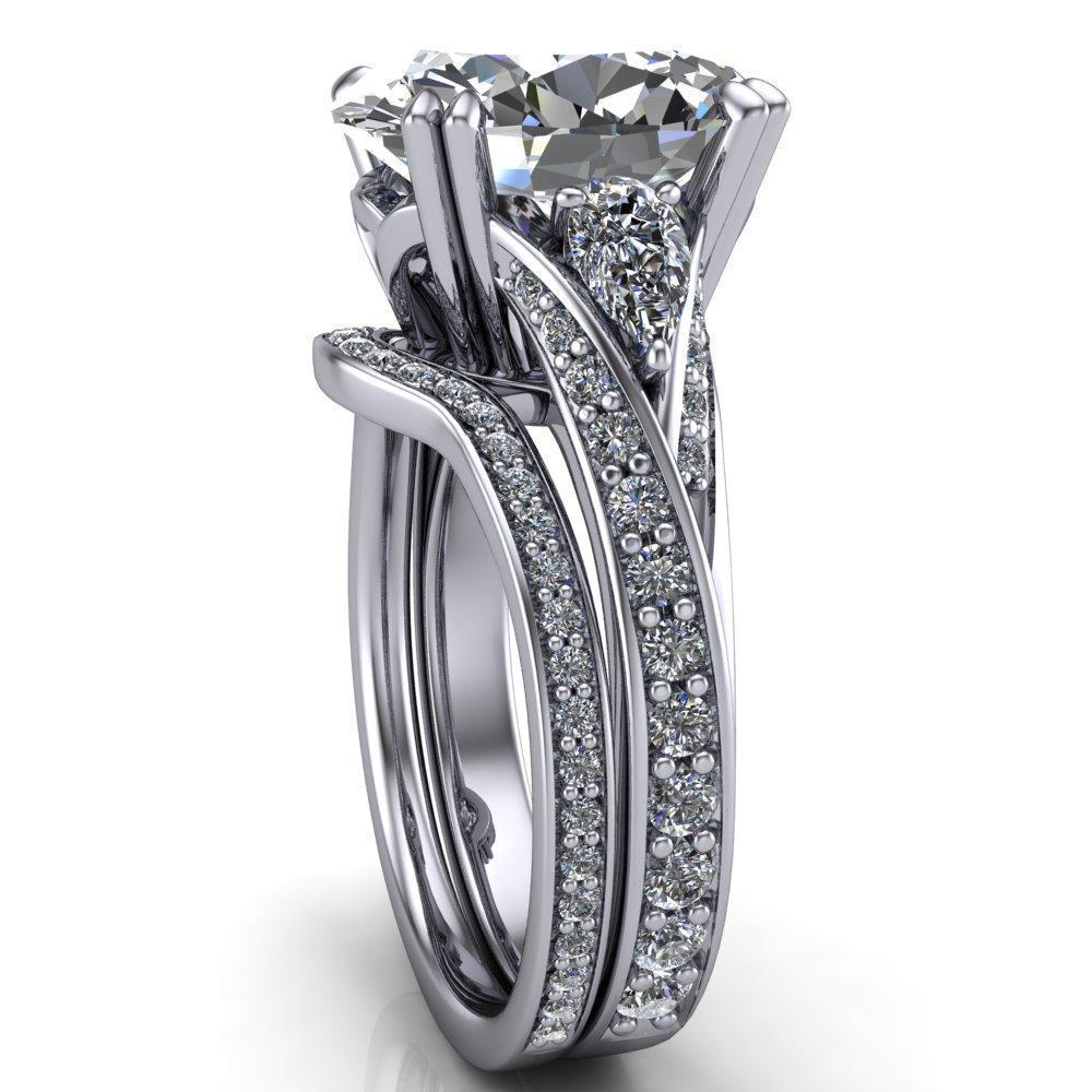 Thelma Oval Moissanite Rebellare 4 Prong Diamond Side Engagement Ring-Custom-Made Jewelry-Fire & Brilliance ®