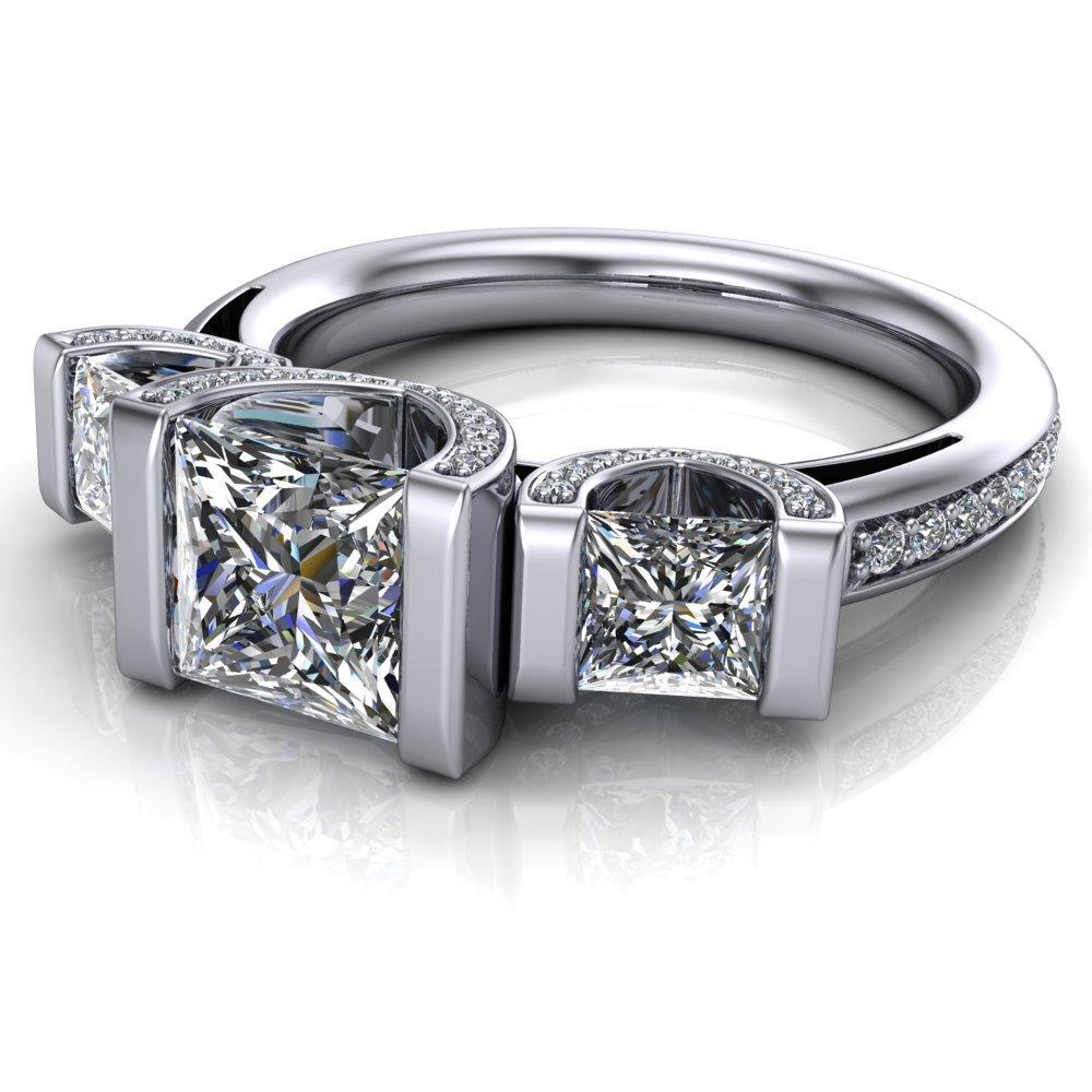 Therese Princess/Square Moissanite 3 Stone Cathedral Ring-Custom-Made Jewelry-Fire & Brilliance ®