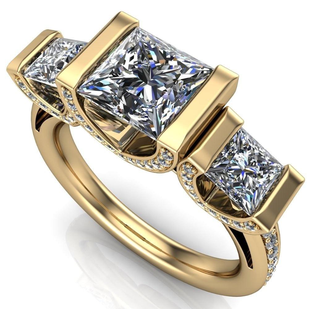 Therese Princess/Square Moissanite 3 Stone Cathedral Ring-Custom-Made Jewelry-Fire & Brilliance ®