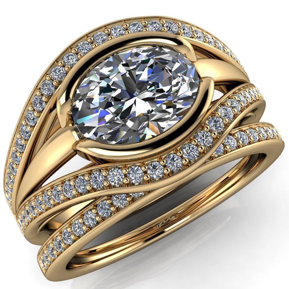 Tiramisu Oval Moissanite Split Shank Diamond Half Bezel Channel Ring-Custom-Made Jewelry-Fire & Brilliance ®