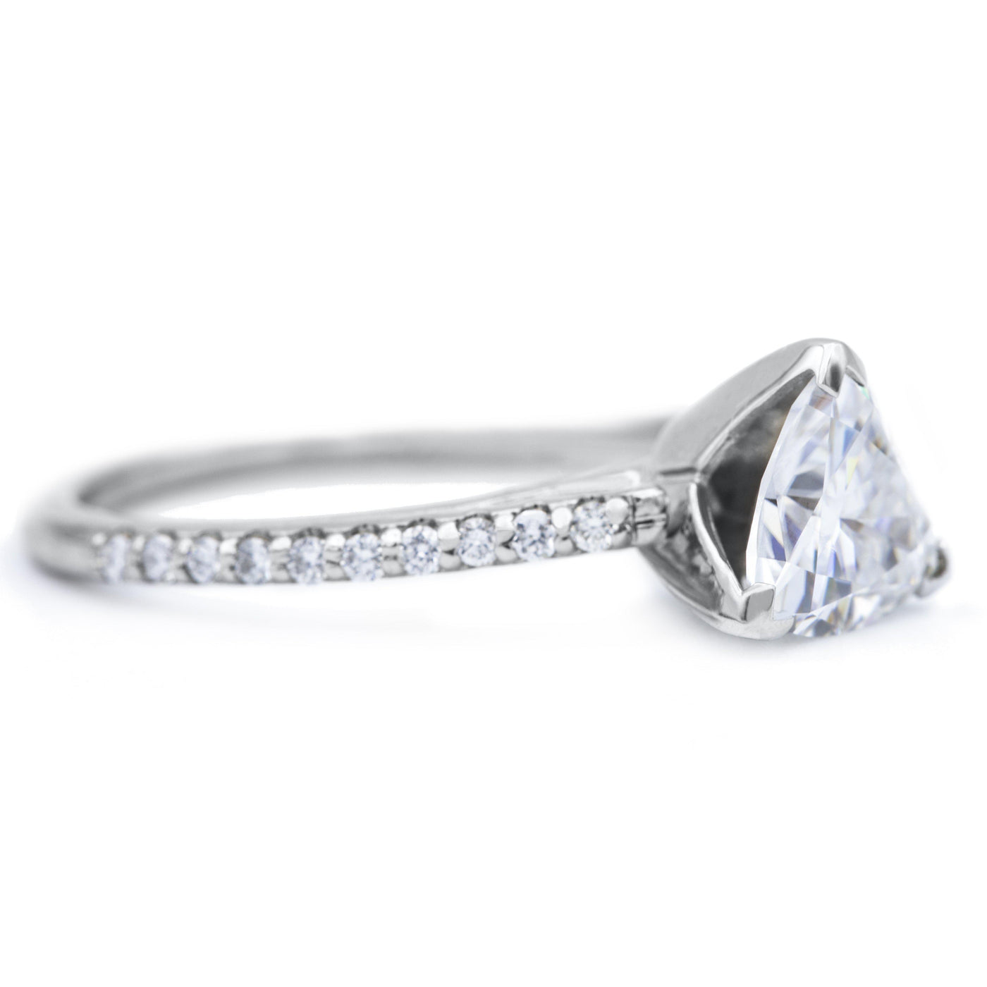 Trillion Moissanite 3 Prongs Diamond Accent Ice Cathedral Solitaire Ring-Solitaire Ring-Fire & Brilliance ®