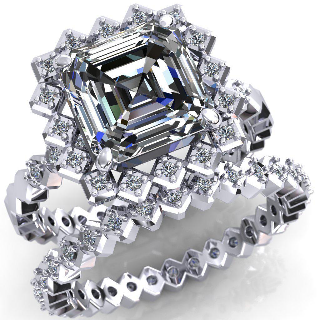 Trina Asscher Moissanite Cluster Halo Ring-Custom-Made Jewelry-Fire & Brilliance ®