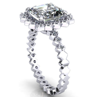 Trina Asscher Moissanite Cluster Halo Ring-Custom-Made Jewelry-Fire & Brilliance ®