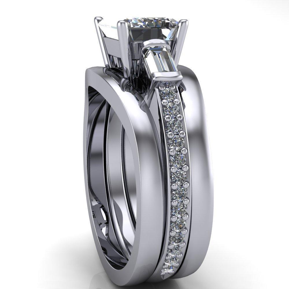 Tristan Emerald Moissanite 3 Stone 4 Prong Engagement Ring-Custom-Made Jewelry-Fire & Brilliance ®