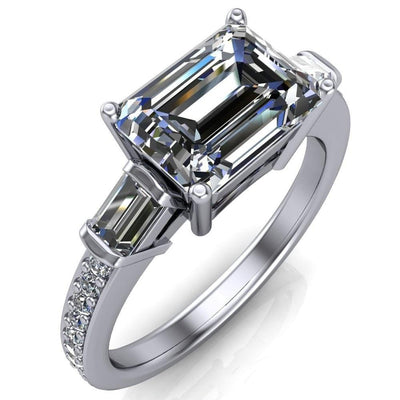 Tristan Emerald Moissanite 3 Stone 4 Prong Engagement Ring-Custom-Made Jewelry-Fire & Brilliance ®