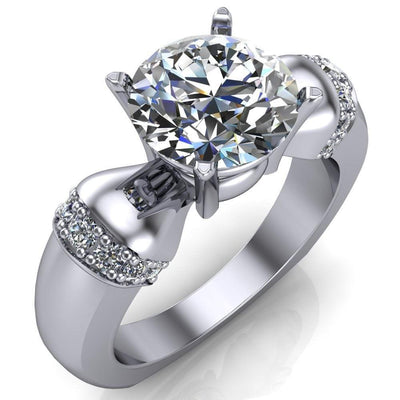 Ursula Round Moissanite 4 Prong Diamond Shoulder Engagement Ring-Custom-Made Jewelry-Fire & Brilliance ®