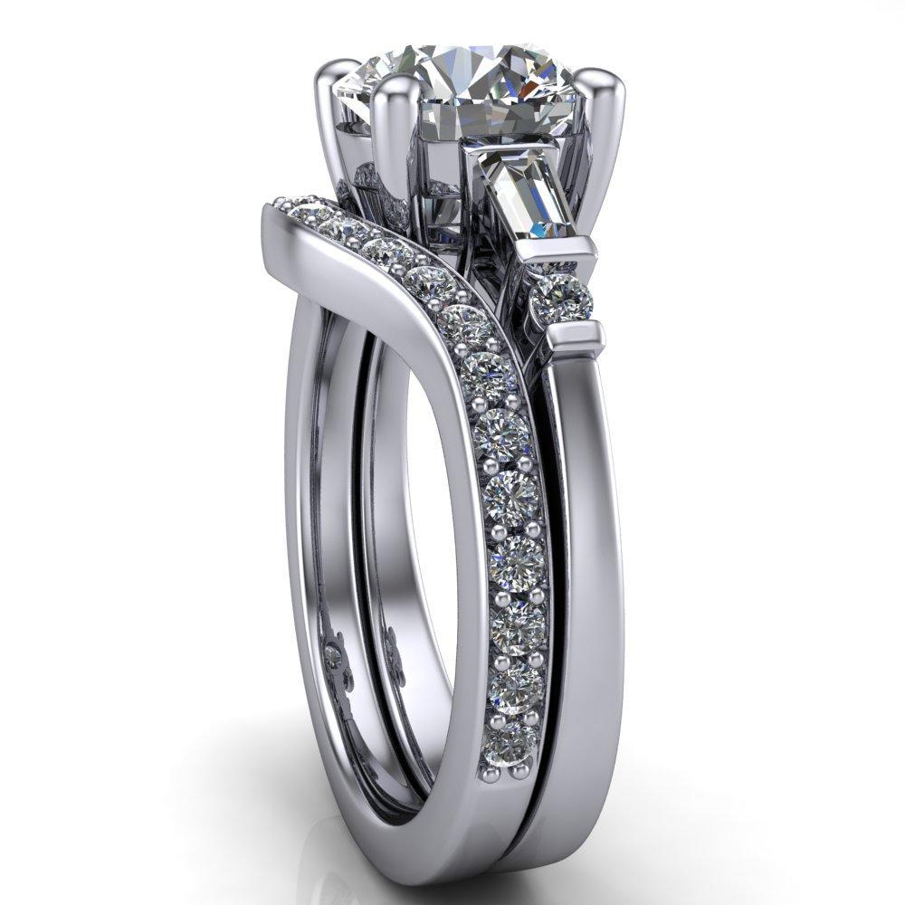 Valerie Round Moissanite 4 Prong Double Diamond Shoulder Engagement Ring-Custom-Made Jewelry-Fire & Brilliance ®
