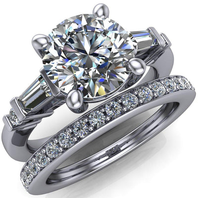 Valerie Round Moissanite 4 Prong Double Diamond Shoulder Engagement Ring-Custom-Made Jewelry-Fire & Brilliance ®
