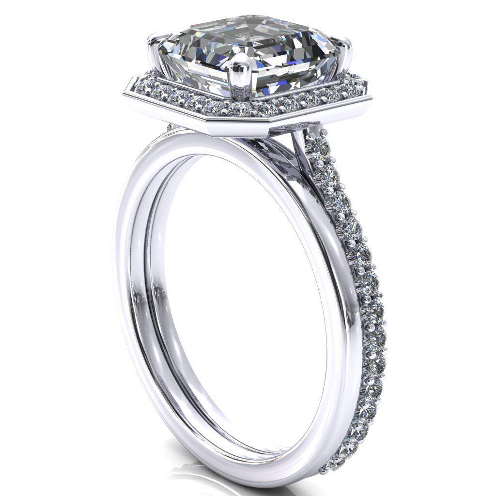 Valma Asscher Moissanite Floating Diamond Halo and Sides Ring-FIRE & BRILLIANCE