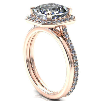 Valma Asscher Moissanite Floating Diamond Halo and Sides Ring-FIRE & BRILLIANCE