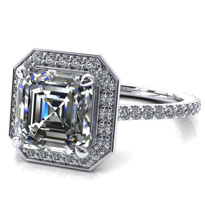 Valma Asscher Moissanite Floating Diamond Halo and Sides Ring-FIRE & BRILLIANCE