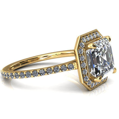 Valma Asscher Moissanite Floating Diamond Halo and Sides Ring-FIRE & BRILLIANCE