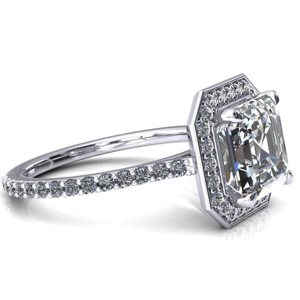 Valma Asscher Moissanite Floating Diamond Halo and Sides Ring-FIRE & BRILLIANCE