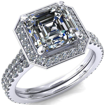 Valma Asscher Moissanite Floating Diamond Halo and Sides Ring-FIRE & BRILLIANCE