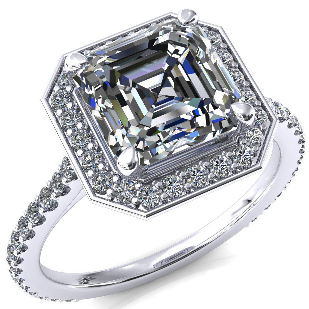 Valma Asscher Moissanite Floating Diamond Halo and Sides Ring-FIRE & BRILLIANCE