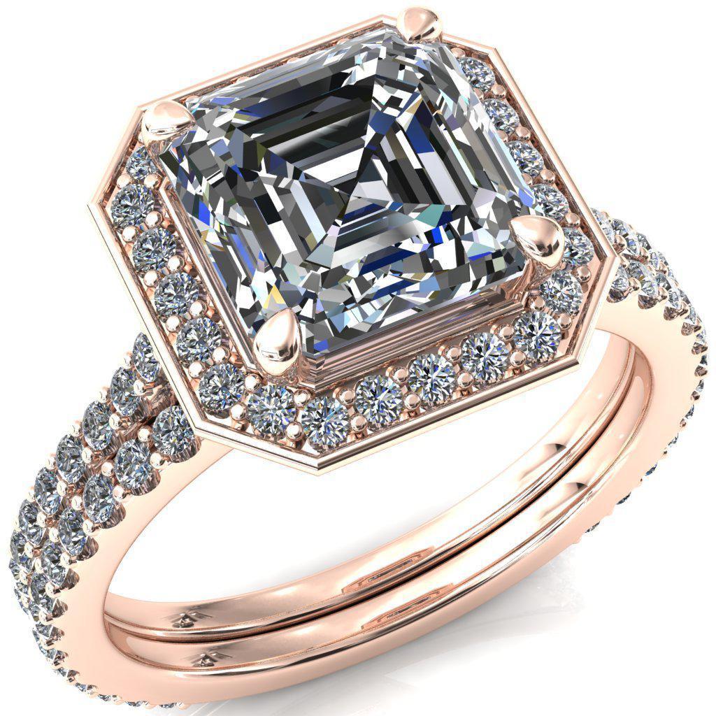 Valma Asscher Moissanite Floating Diamond Halo and Sides Ring-FIRE & BRILLIANCE