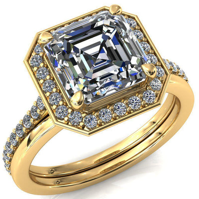 Valma Asscher Moissanite Floating Diamond Halo and Sides Ring-FIRE & BRILLIANCE