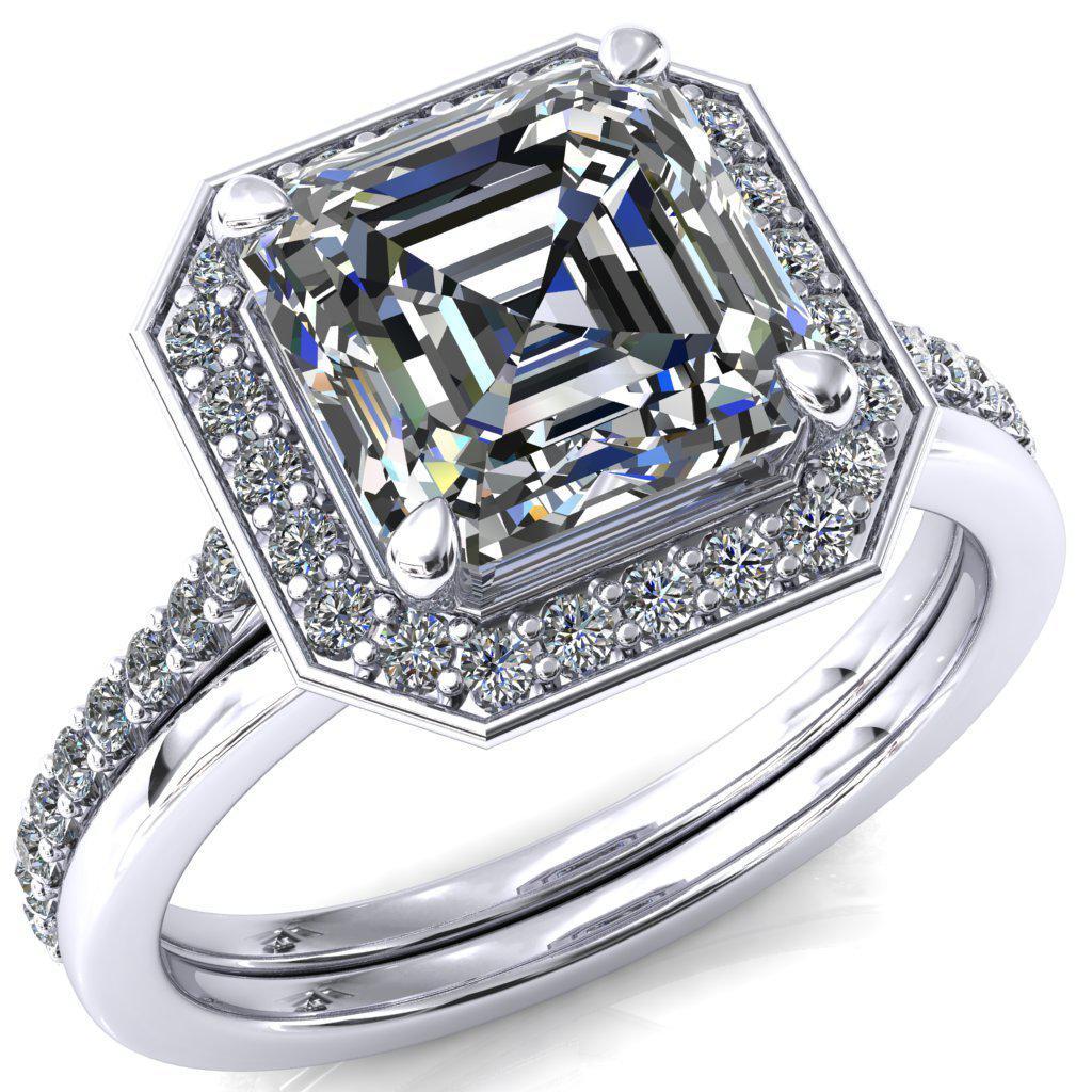 Valma Asscher Moissanite Floating Diamond Halo and Sides Ring-FIRE & BRILLIANCE