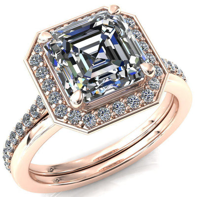 Valma Asscher Moissanite Floating Diamond Halo and Sides Ring-FIRE & BRILLIANCE