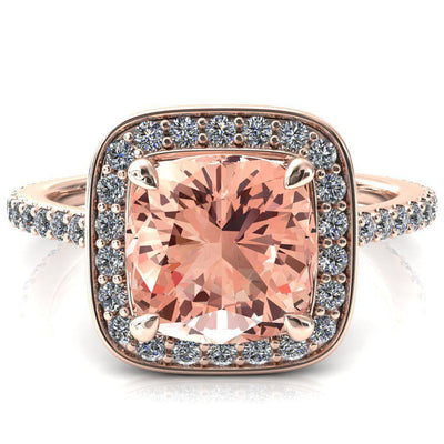 Valma Cushion Champagne Sapphire Floating Diamond Halo and Sides Ring-FIRE & BRILLIANCE