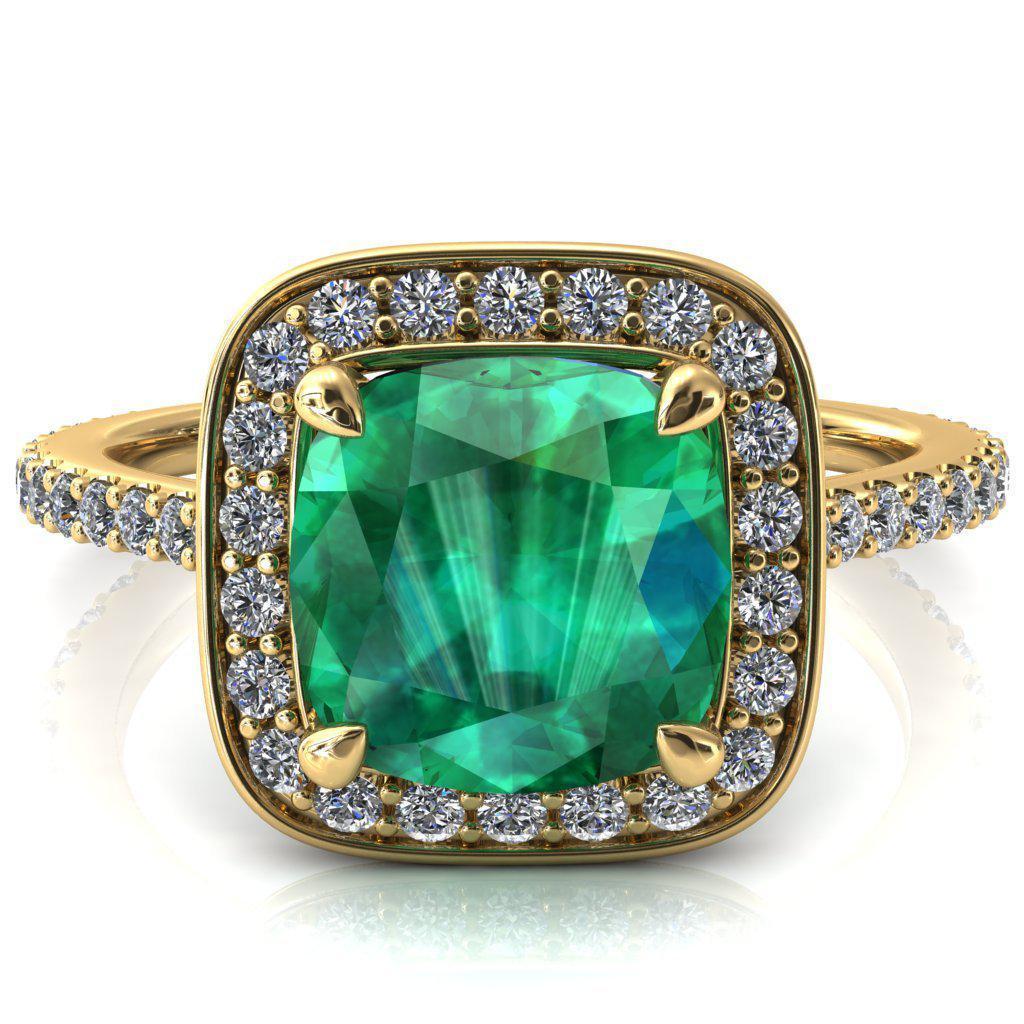 Valma Cushion Emerald Floating Diamond Halo and Sides Ring-FIRE & BRILLIANCE